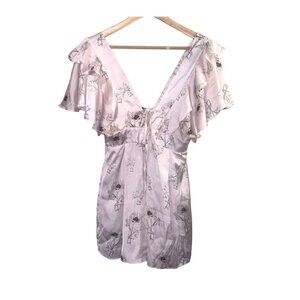 Oh My Love Ivory Floral Romance Spring Poppy Deep V-Neck Romper Size 4